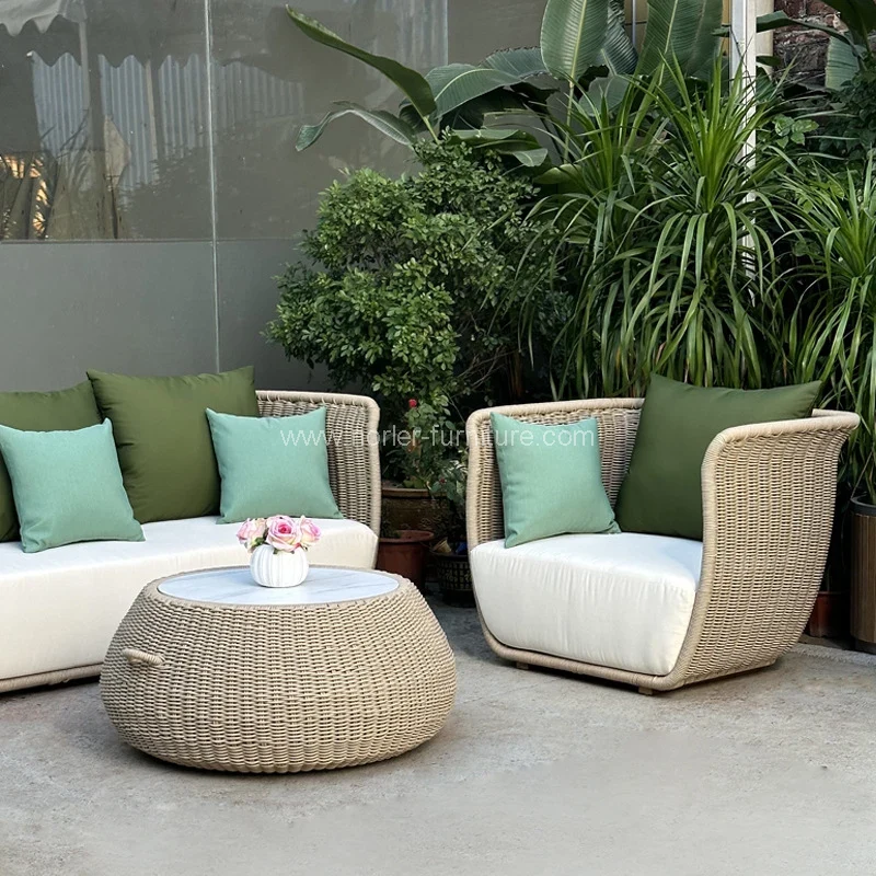 Conjunto de sofá de corda para móveis de pátio externo e jardim: onde o design moderno encontra a durabilidade para todos os climas