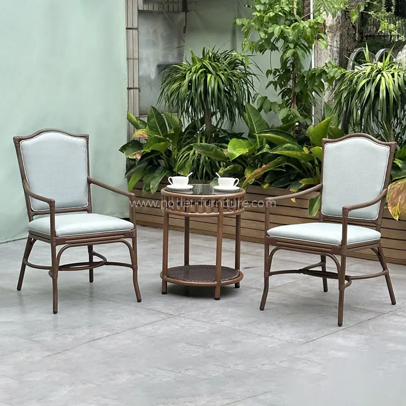 Conjunto de varanda de rattan de madeira de alumínio ao ar livre