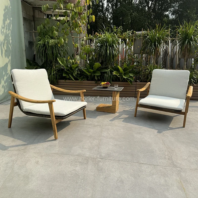 Conjunto de jardim de madeira de teca de varanda ao ar livre